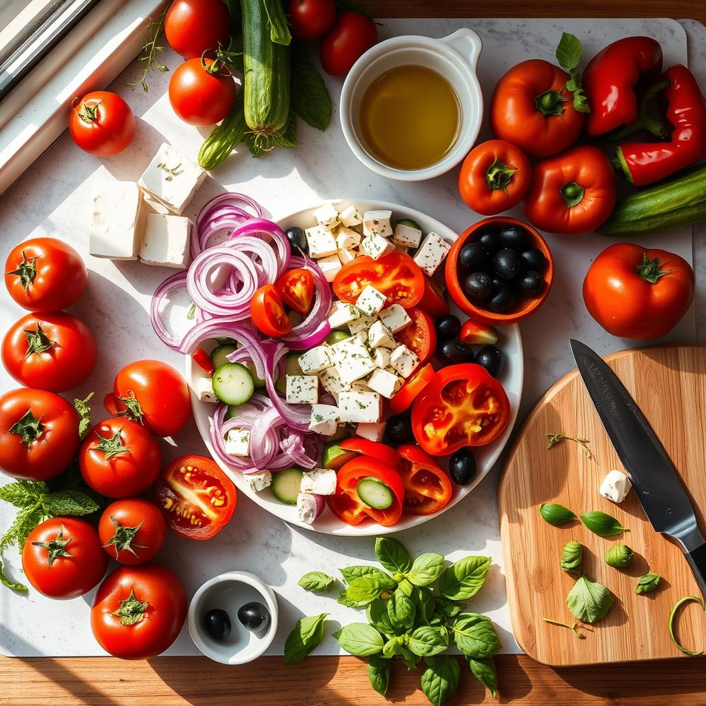 Traditional Greek Salad Preparation